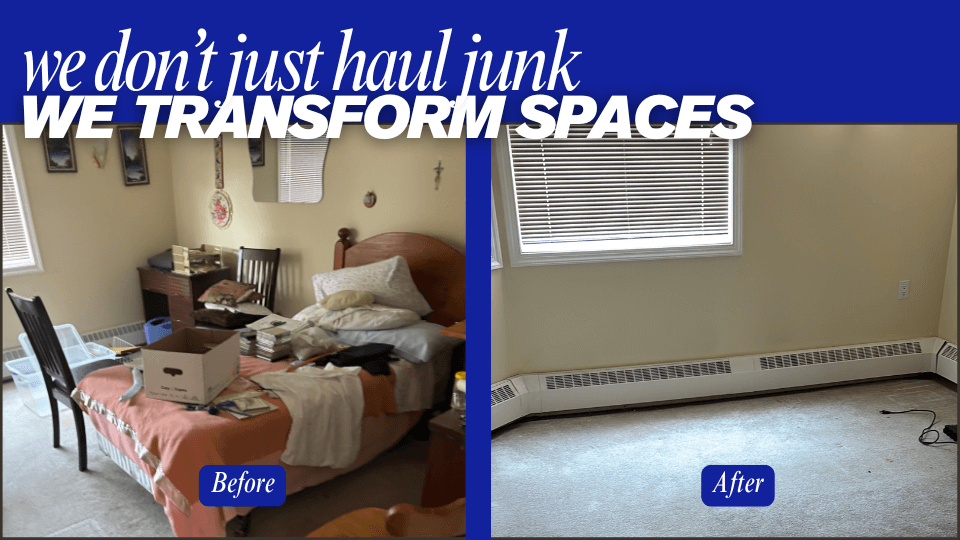 Before and after of an estate room cleanout in a senior’s home in Edmonton — respectful and complete junk removal service.
