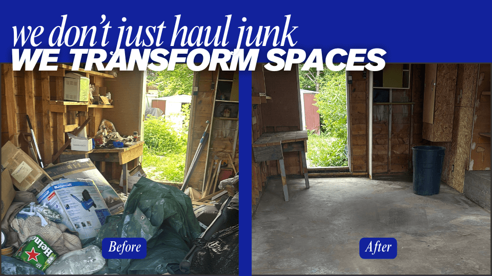 Garage and shed junk removal before and after in Edmonton showing clutter-free space.